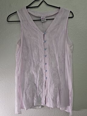 VTG Geeta India Embroidered Cotton V-Neck Tank Top Lavender Boho Free Size